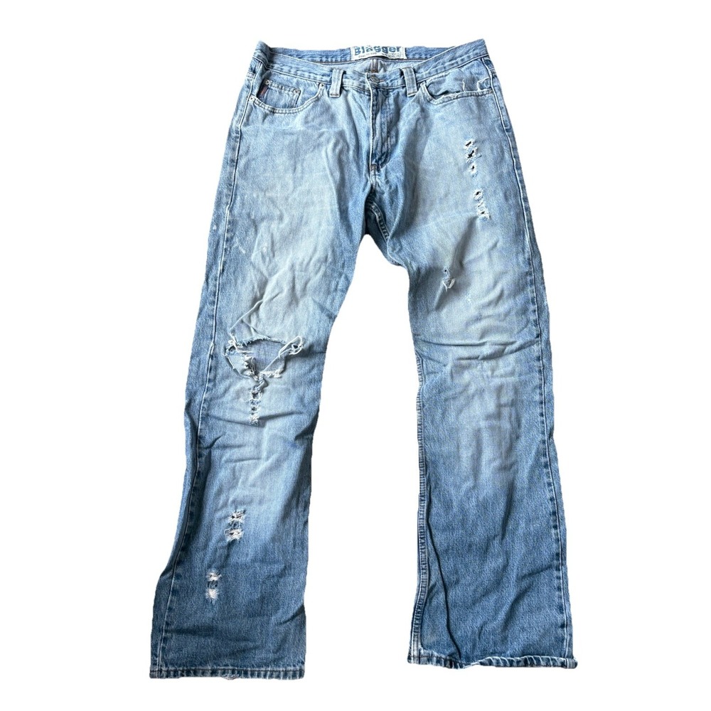 Vintage Blagger Men's Jeans Bootcut Motorcycle Blue Distressed 34x34‎